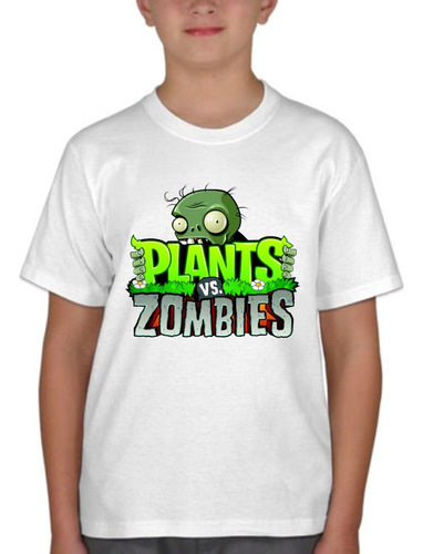 Remera Blanca Niño Sublimada Personalizada Plants Vs Zombies