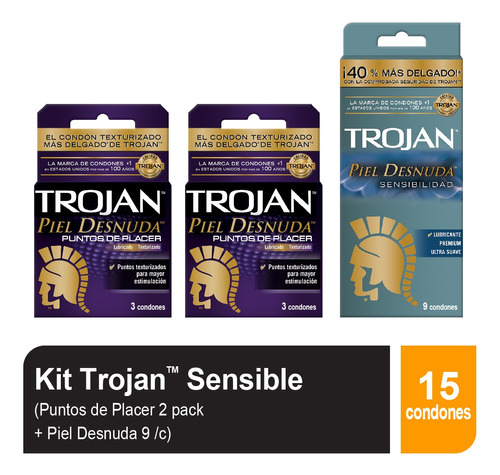 Kit De Condones Trojan Piel Desnuda + Puntos De Placer 2pack