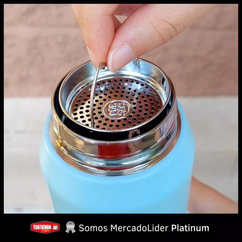 Botella Térmica 800ml Acero Inoxidable Con Filtro Infusiones Celeste