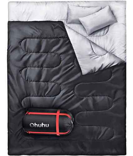 Saco De Dormir Doble Con 2 Almohadas, Ohuhu Impermeabl Negro