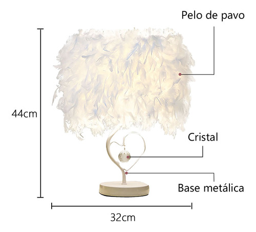 Lámpara De Noche De Mesa Plumas Con Foco Led Para Dormitorio