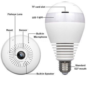 Cámara Panorámica Vr Tipo Bombillo Wifi 360° Led Espia Hd