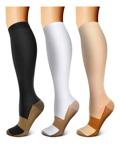 Medias De Compresión De Cobre (3 Pares) 15 A 20 Mmhg L/xl