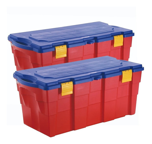 Set X2 Baul Caja Organizadora Plastico 100 Litros C/ruedas