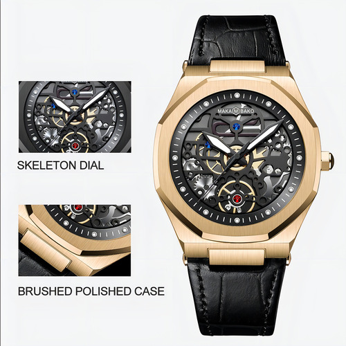 Reloj pulsera Makambako MK-5016 con correa de leather/stainless steel color inox silver