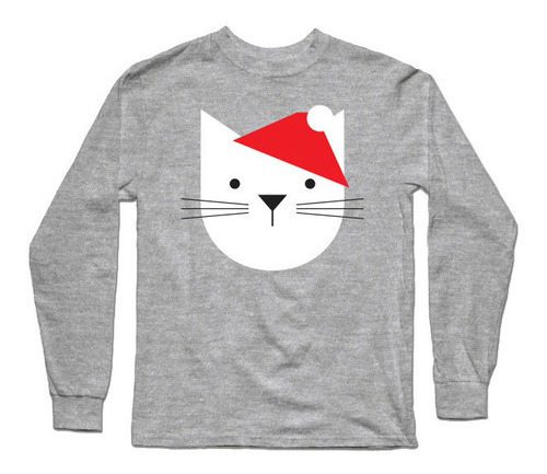 Playera Invierno Lindo Gato Navideño Gorro Temporada  Christ