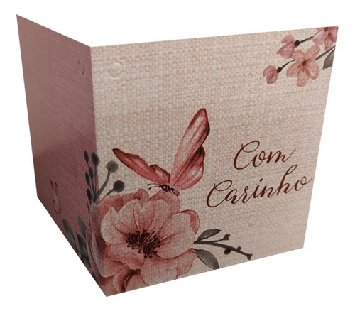 Cartão Presente 9x9 Papel Soft Fly Rosa Com Carinho Com 10