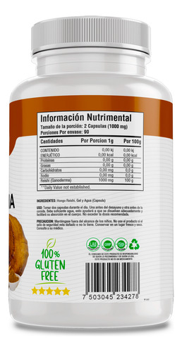 Hongo Reishi Ganoderma 100% Puro - Bioherb - 180 Días Sin Sabor