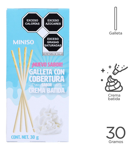 Miniso Galletas Con Cobertura Sabor Crema Batida 30 Gr