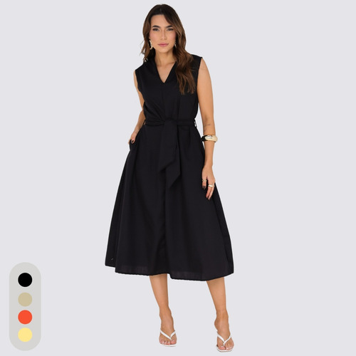 Vestido Midi Com Amarração Moda Estilo Casual