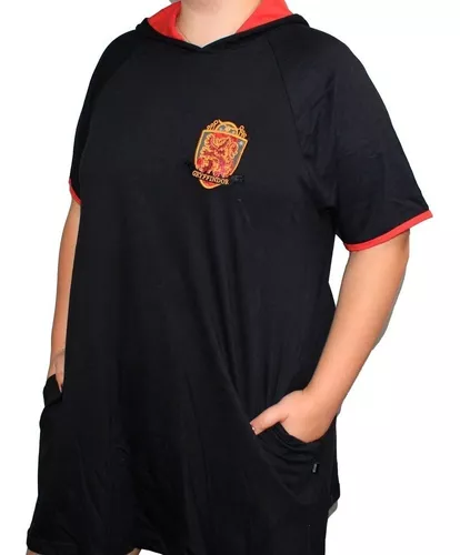 Camiseta Long Vestido Piticas Harry Potter Grifinória Capuz - Desconto Preço