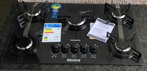 Cooktop 5 Bocas Fogão A Gás Atalanta Preto Realce Bivolt Biv