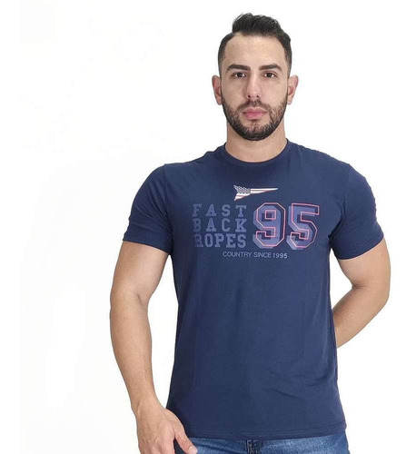 Camiseta Masculina Fast Back Azul Mar Logo Estampada Silcada