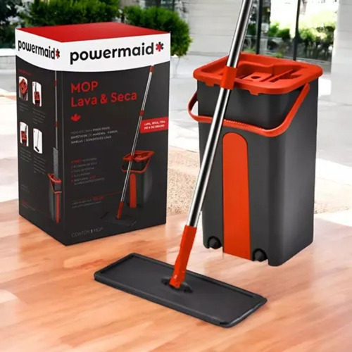 Flat Mop Rodo Lava E Seca Com Balde E Refil Preto/vermelho