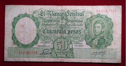 Billete 50 Pesos Serie A Numeros Rojos 1953 Bottero 1990