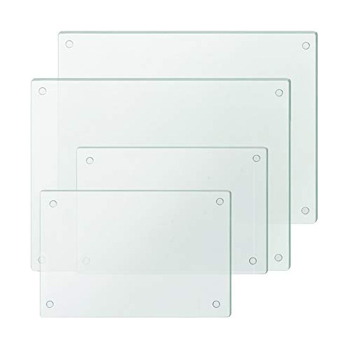 Glass Cutting Board Clear Tempered Set Of 4, Non Slip G...