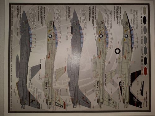 1/48 Folha Decal F-14 Tomcat Furball Faz 2 Modelos Completos