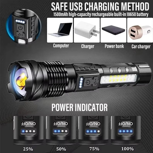Lanterna Led P50 Poderosa Com Luz Lateral Azul Vermelha