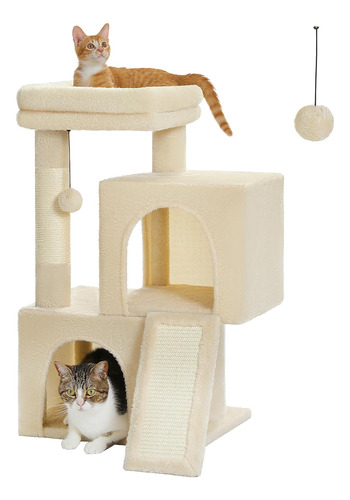 Cama Para Gato Casita Dual Con Rascador 76cm De Altura_beige