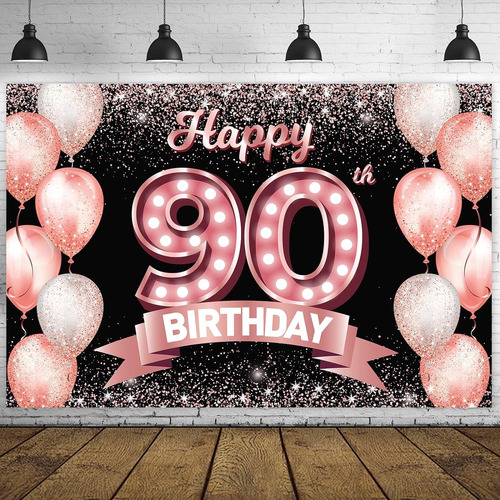 Cartel De Oro Rosa Con Texto En Inglés  Happy 90th Birthday 