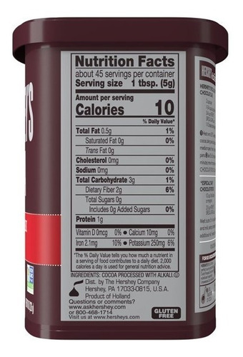 Hershey's, Cacao Natural Obscuro Sin AzĂșcar Sin Gluten 226gr
