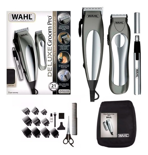 Kit Wahl Maquinas De Corte Deluxe Groom Pro 21 Piezas Color Plateado