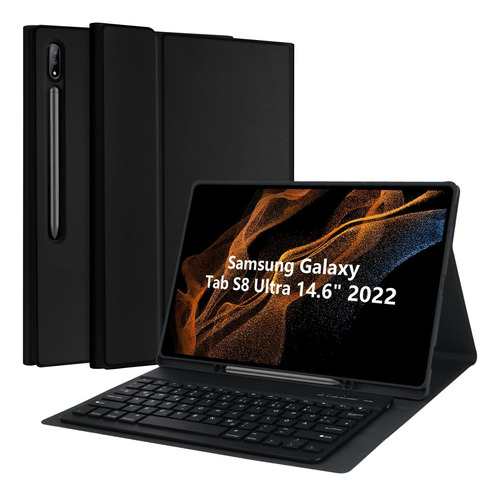 Funda Con Teclado Amzcase Para Galaxy Tab S8 Ultra Negro