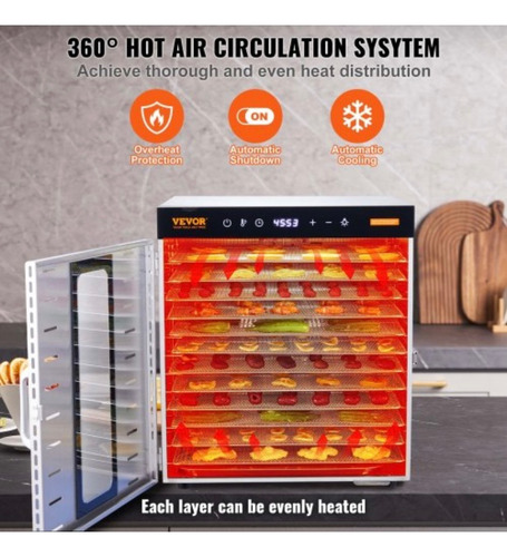 Máquina Secadora Deshidratadora De Alimentos 10 Bandejas Azul Acero