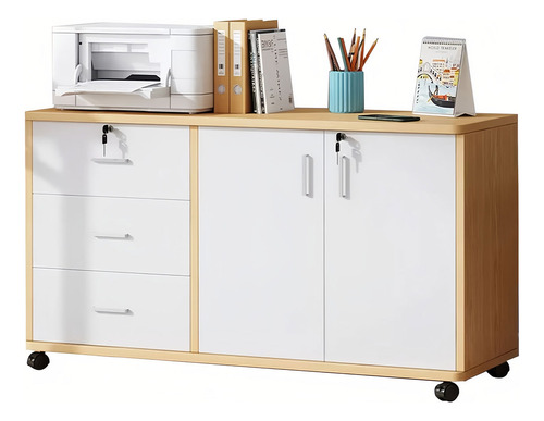 Archivero De Madera Y Archivero Metalico Con Ruedas Y Llave