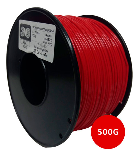 Filamento 3D PLA 3n3 de 1.75mm e 500g vermelho