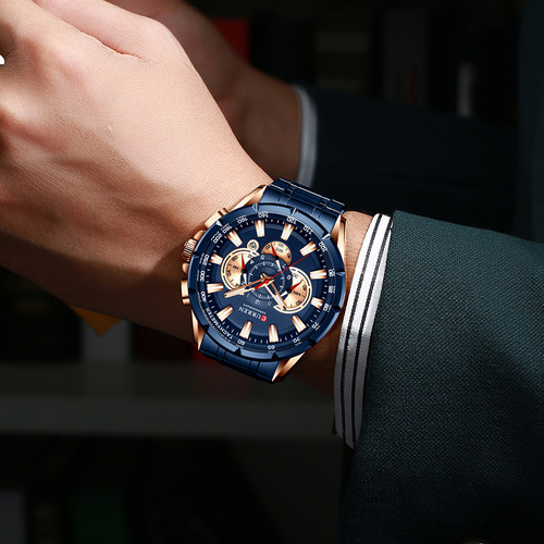 Relógio Masculino 8363, Pulseira De Aço, Cronógrafo,