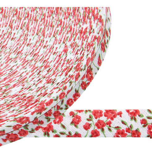 Viés Fino Tijuca 24mm 20 Metros 100% Algodão Cor 9816- Rosas Vermelhas Rosas