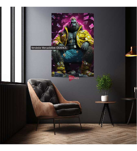 Cuadro Gorila Mafioso Dinero Poder Canvas Grueso Cvb8 140x90