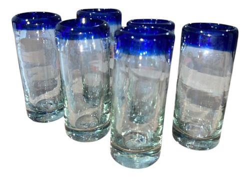 12 Tequileros De Vidrio Artesanales 80ml Con Azul Marino