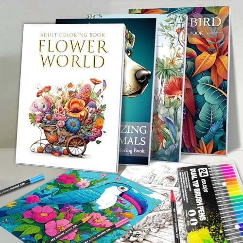 Set 4 Libros Para Colorear Y Rotuladores,mándala De Animales