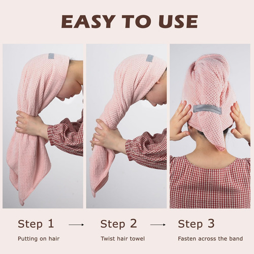 Toalla Cabello Secado Rápido Microfibra Gorro Turbante 2 Uds