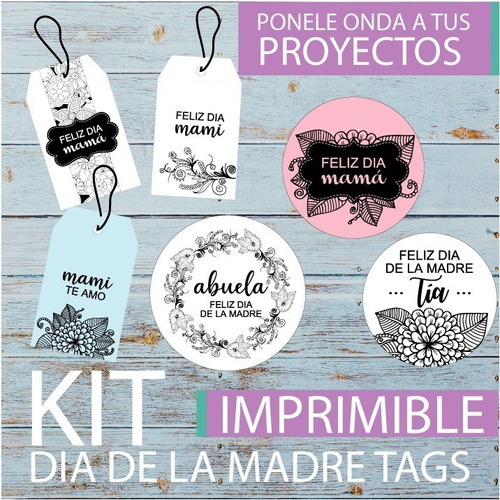 Kit Imprimible Dia De La Madre Etiquetas Tags Negro
