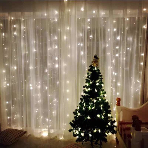 Imagen 3 de 5 de Cortina De Luz Led 3x2 M 12tiras Lluvia 200led Deco Evento