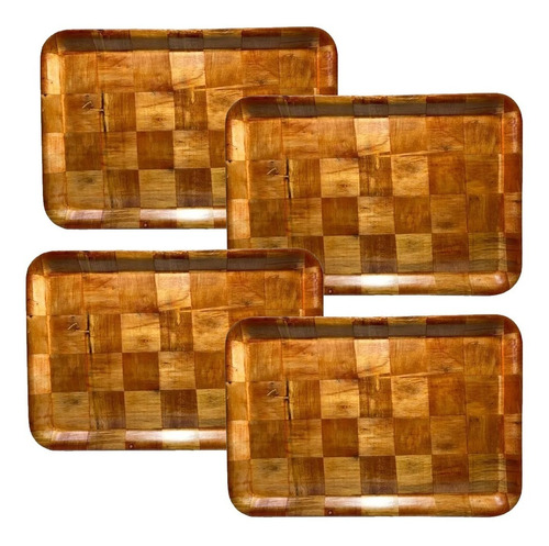 Set X4 Bandejas Rectangulares Damero Madera Laminada 30x40cm