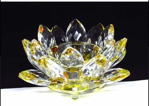 Castiçal De Vidro Flor De Lotus Cristal Artificial Cor Amarelo