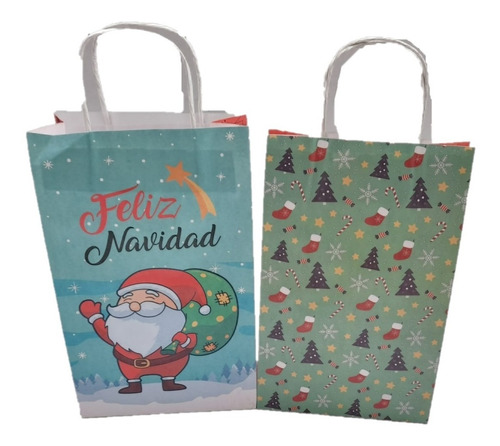 Bolsa Regalo Eva Carton 30x20x9 Papel Navidad Manija