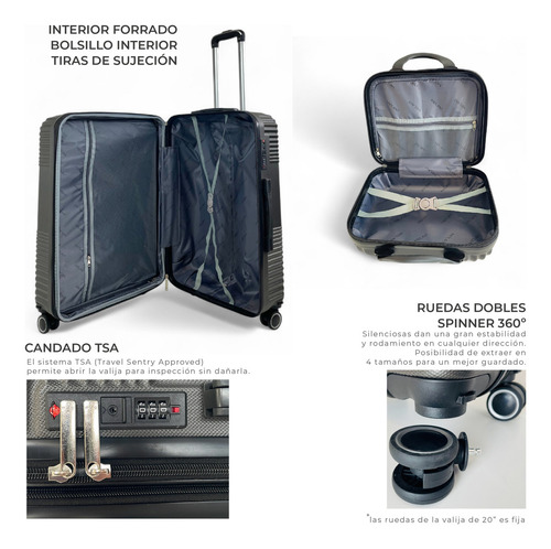 Set Valijas 7 Piezas Gdes Medianas Carry On + Neceser 9005 Gris Oscuro