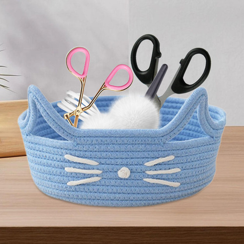 Cesta De Corda De Algodão Para Gato, Organizador De Azul