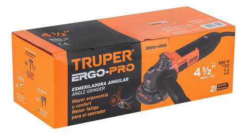 Miniesmeriladora angular Truper Ergo-Pro ERGO-4590 de 60 Hz color naranja 900 W 127 V + accesorio