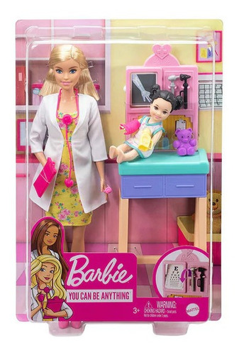 Barbie Pediatra Muñeca Rubia Doctora Con Bebe Y Accesorios