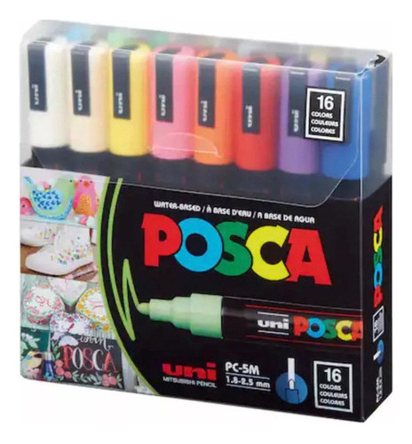 Uni Posca Pc-5m Punta Media De 16 Colores Originales