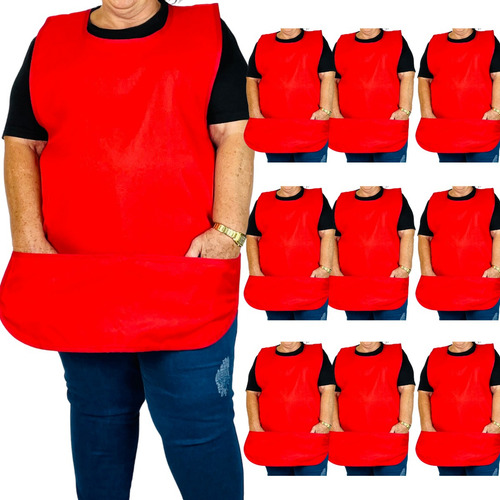 Kit 10 Aventais Bata Gg, Plus Size Lanchonete, Restaurante Cor Vermelho Desenho do tecido Liso