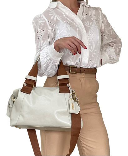Bolsos de mujer de cuero genuino suave de alta calidad, bolsa de hardware, color dorado, marfil, bolso de cuero, correa de hombro, color chocolate, diseño de tela suave