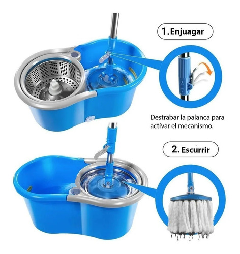 Balde Trapeador Lampazo Escurridor Centrifugo + 2 Mopas