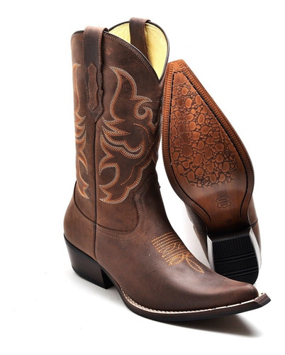 Bota Texana Masculina Cano Longo Couro Luxo Bico Fino | Mercado Livre